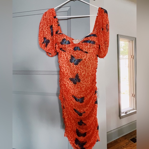 angel biba orange dress Angel Biba Dresses | Angel Biba Orange Butterfly Ruched Dress | Color: Blue/Orange | Size: M